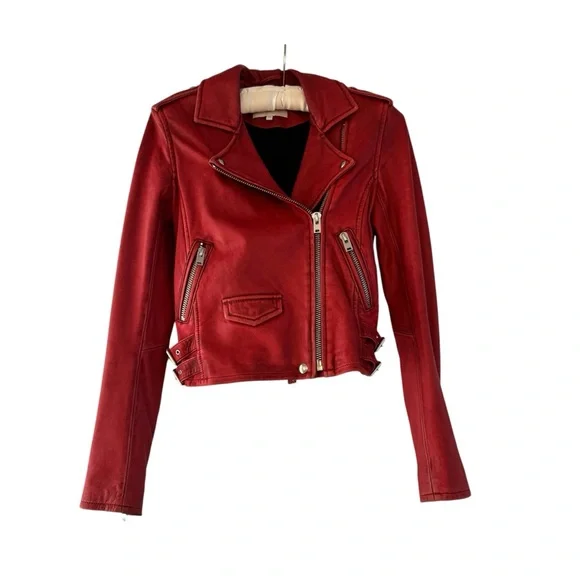 IRO Ashville Leather Jacket in Red Size 34 (XS) - Picture 1 of 4